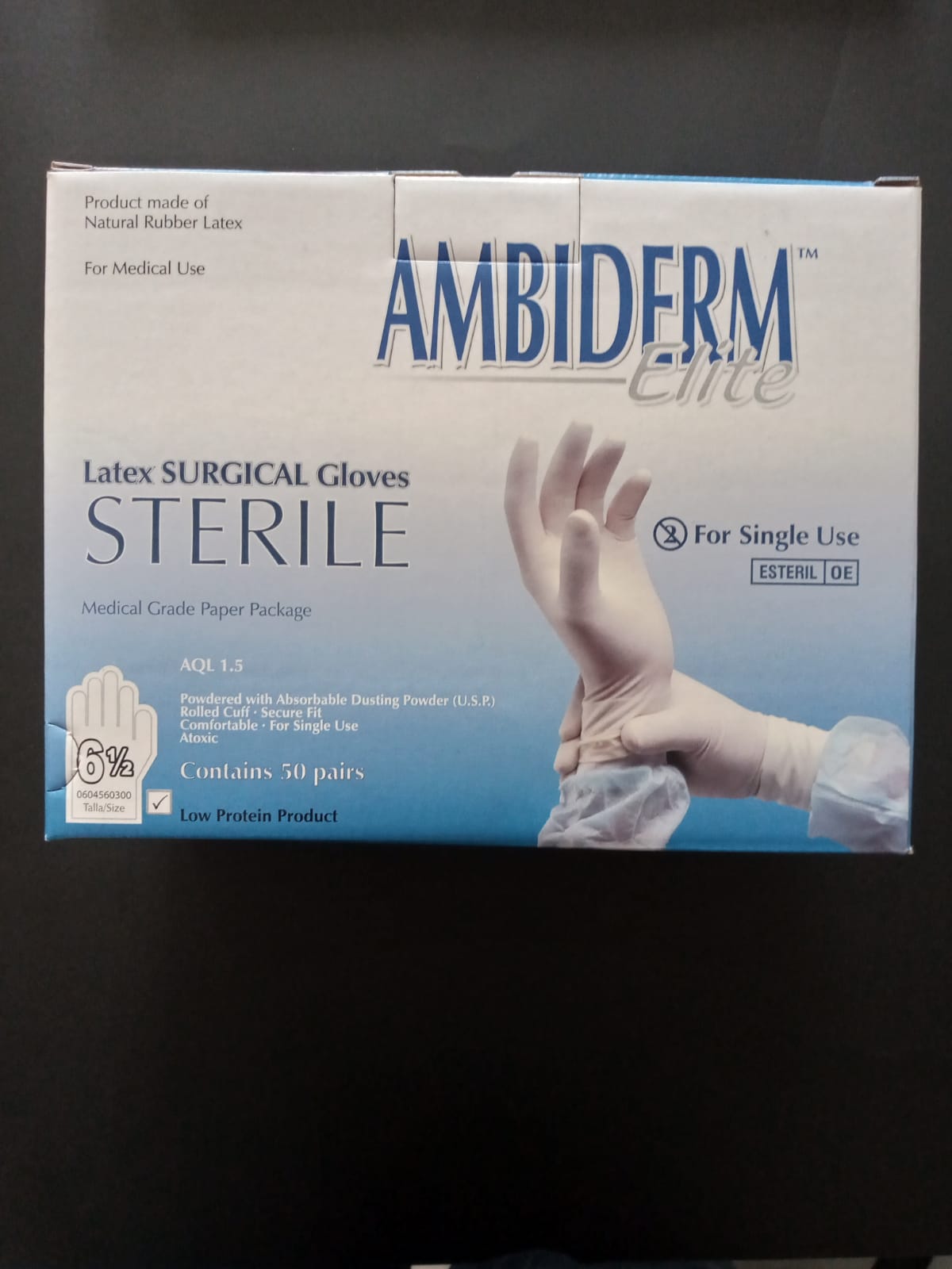 Guante Para Cirugia Esteril Ambiderm Elite c/50 Pares Caja Talla: 6 1/2