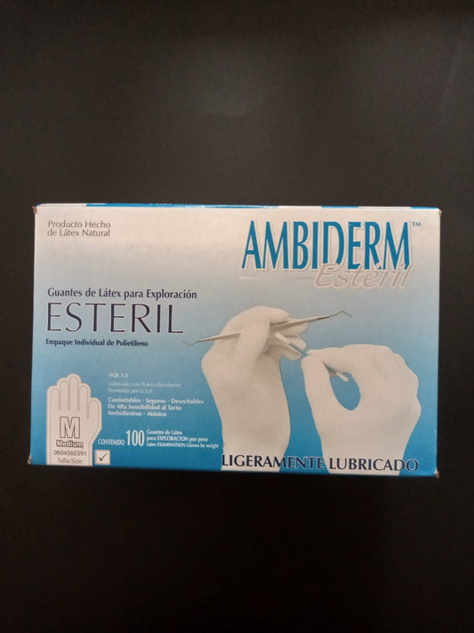 Guante de Latex Esteril Ambiderm C/100 Caja Mediano