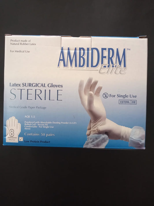 GUANTE PARA CIRUGIA ESTERIL ELITE AMBIDERM C/50 PARES CAJA TALLA:8