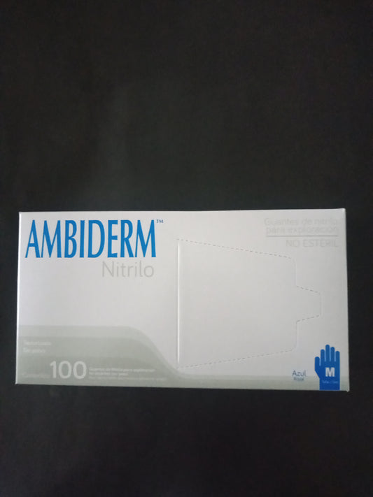 GUANTE DE NITRILO AZUL ROYAL MEDIANO AMBIDERM C/100 CAJA