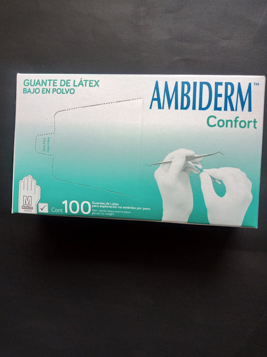 GUANTE DE LATEX CONFORT AMBIDERM MEDIANO C/100 CAJA